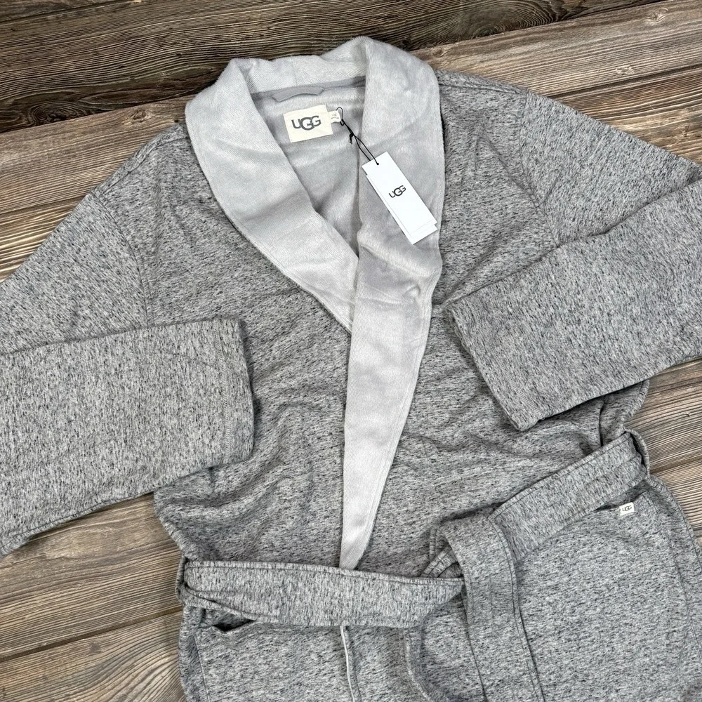 Ugg‎ Men's Robinson Robe Grey Heather Fleece Classic Soft Bathrobe Size M/L NEW